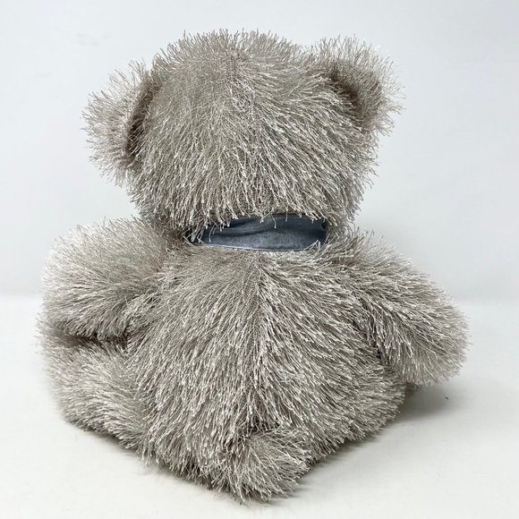 Bear B J Toy Plush Stuffed Silver Gray Applique Brown Patches‎ 9” Tall Long Hair - Picture 3 of 6